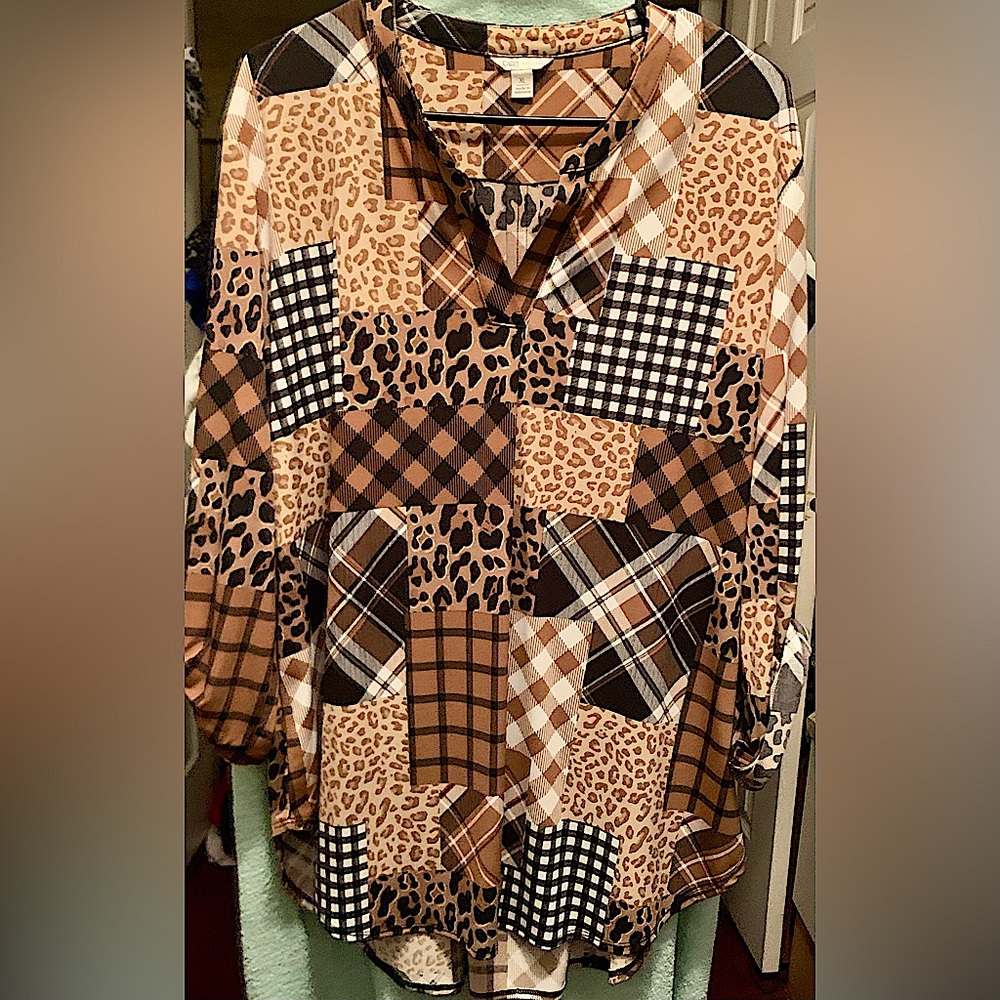 Cato Brown and Black Animal Print Blouse